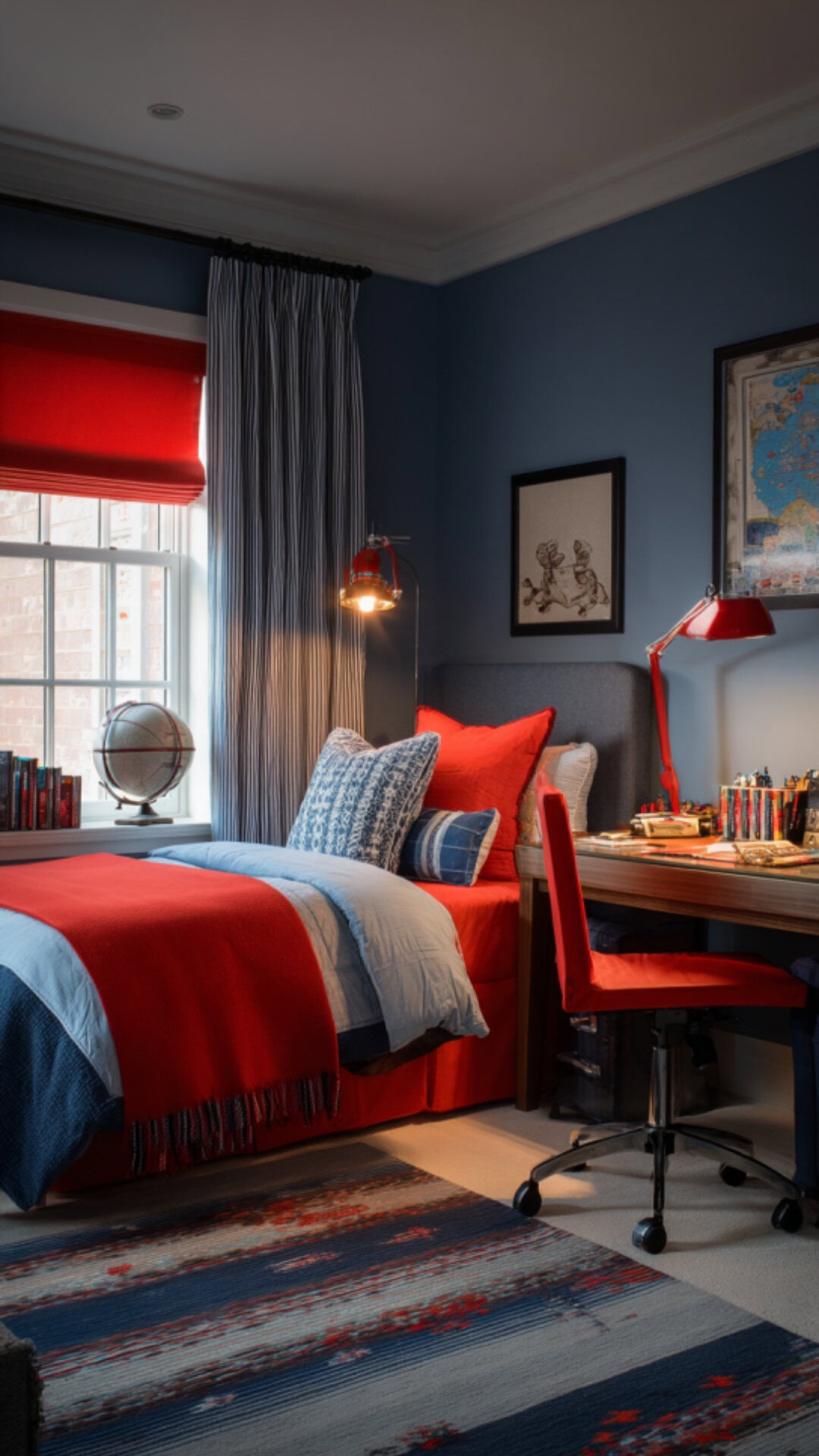 9. Red and Blue Boys Bedroom with Dynamic Contrast