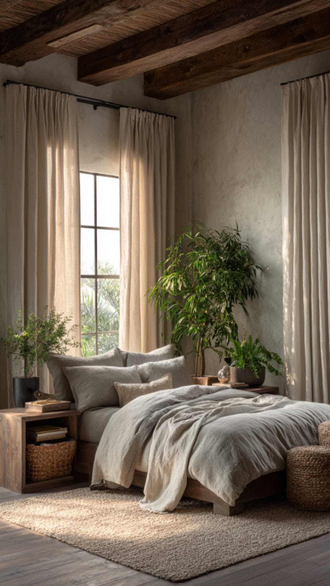 9. Linen Curtains for a Natural and Relaxed Bedroom