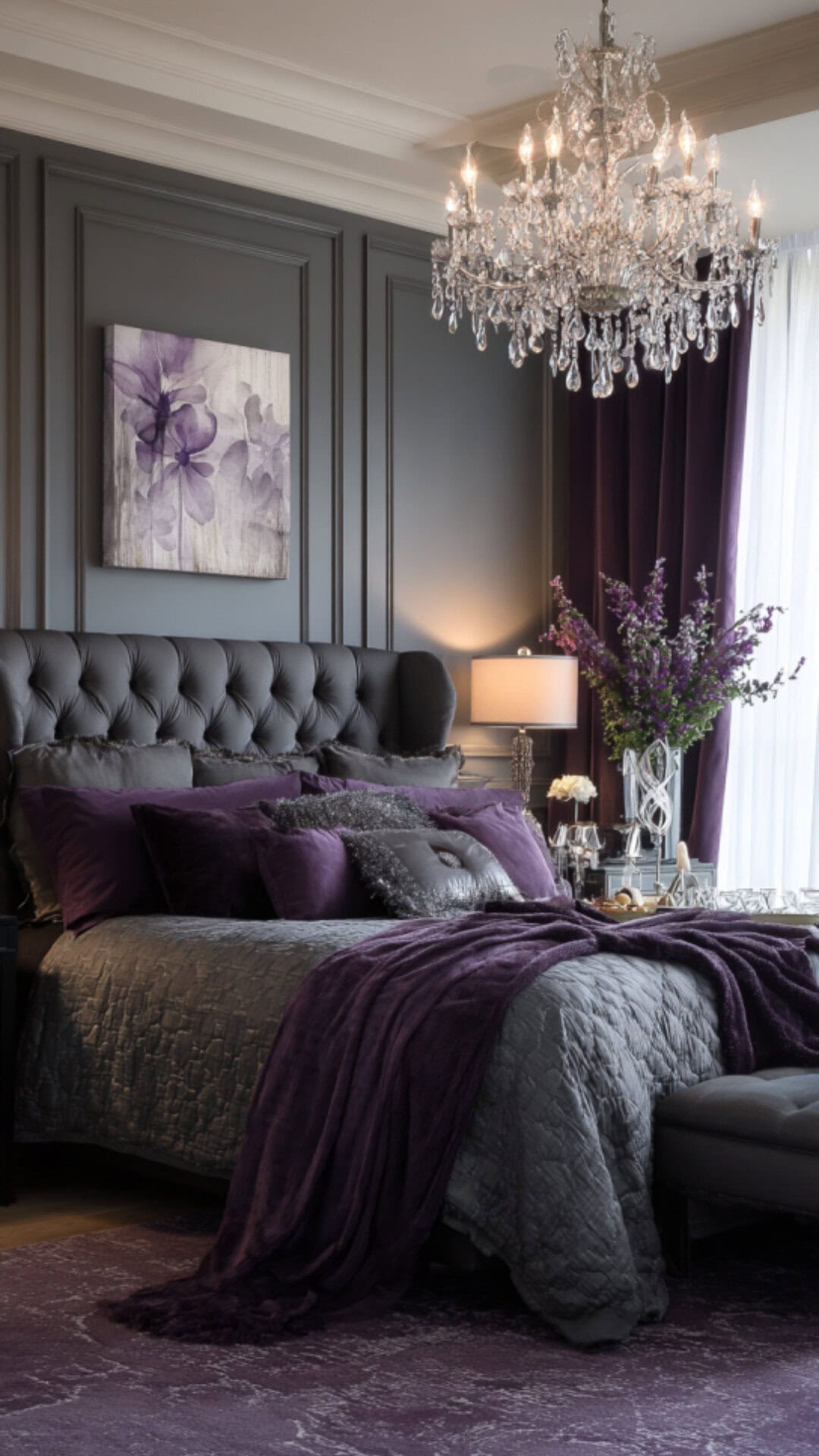 9. Grey and Purple Bedroom with Regal Touch