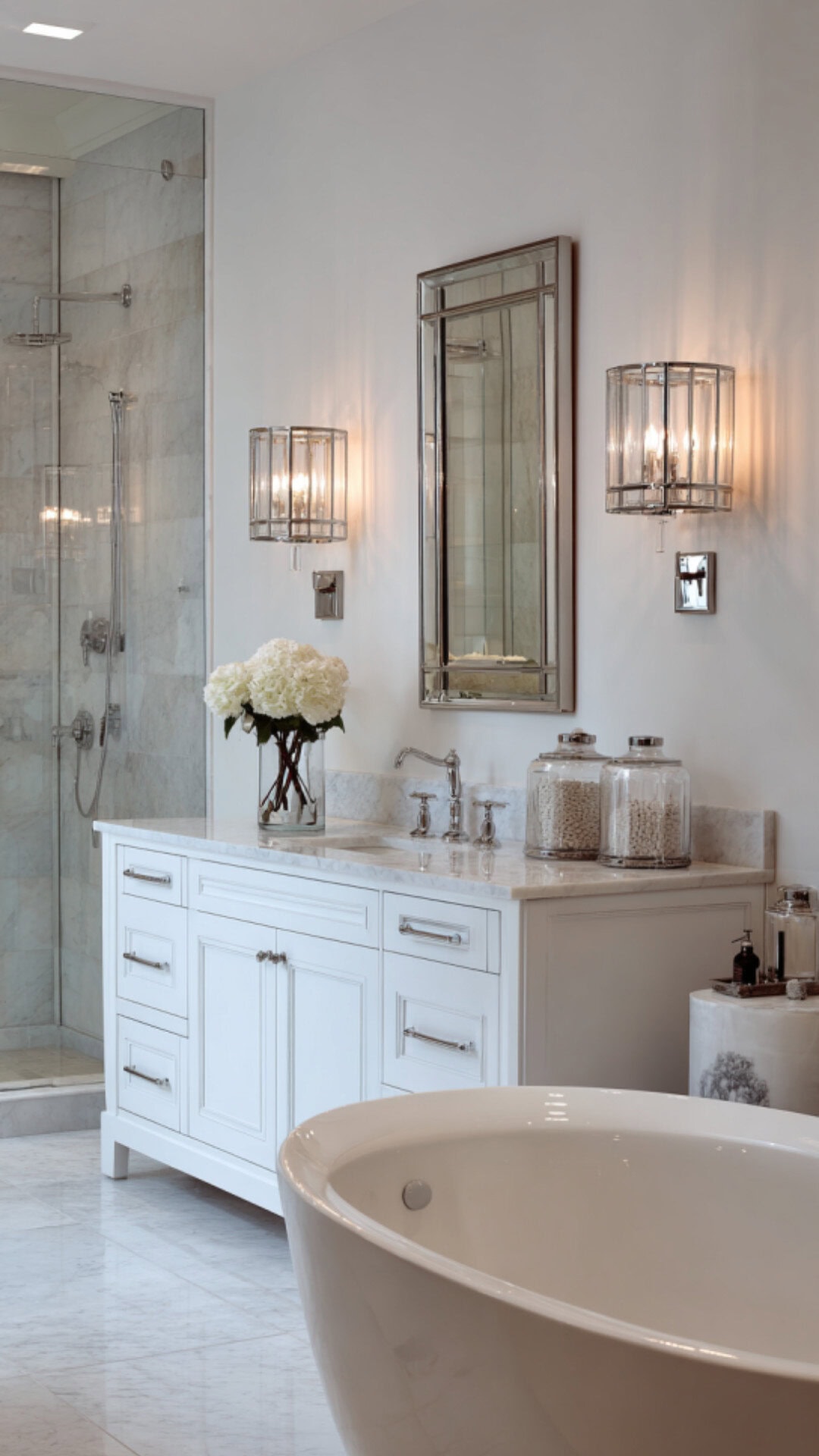 9. Polished Nickel Bathroom Sconces for Refined Style