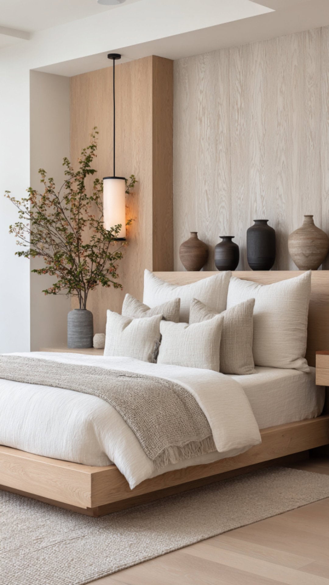 9. White Japandi Bedroom with Airy Purity