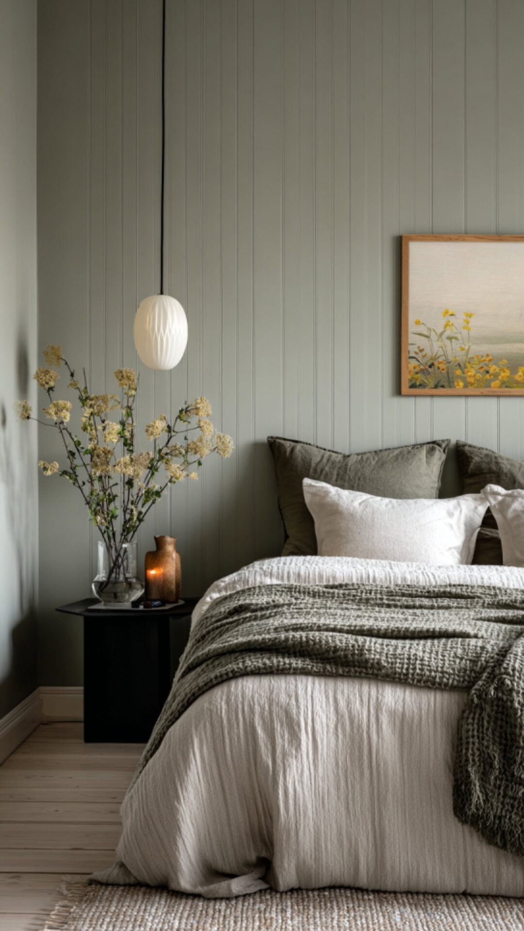 9. Sage Green Bedroom Accent Wall with Gentle Freshness