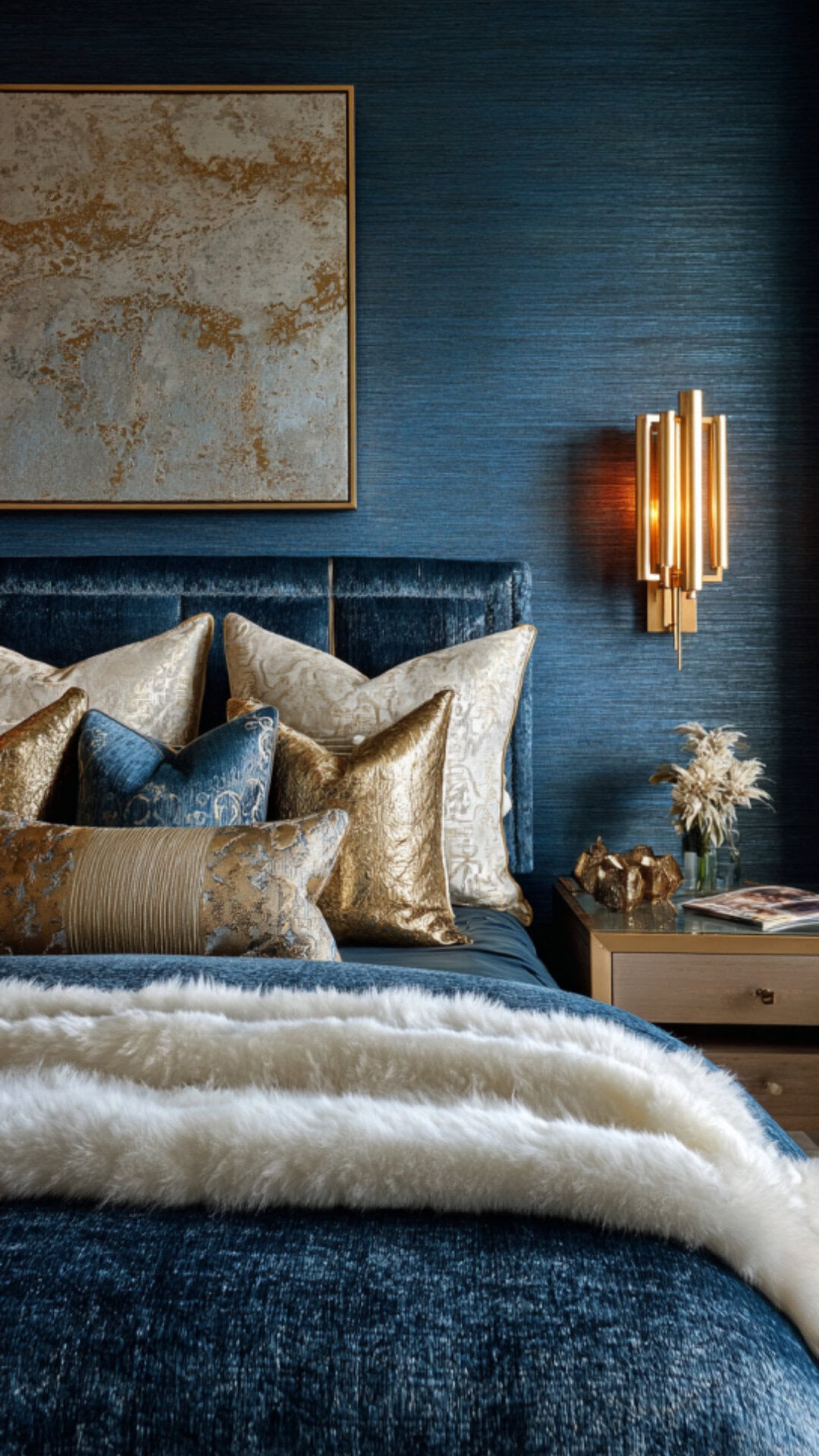 9. Blue and Gold Bedroom with Regal Glamour