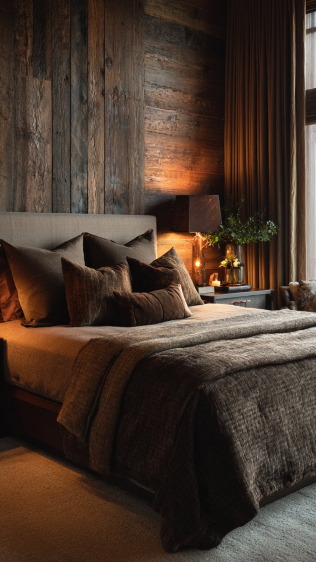 9. Brown Warm Bedroom with Grounded Elegance