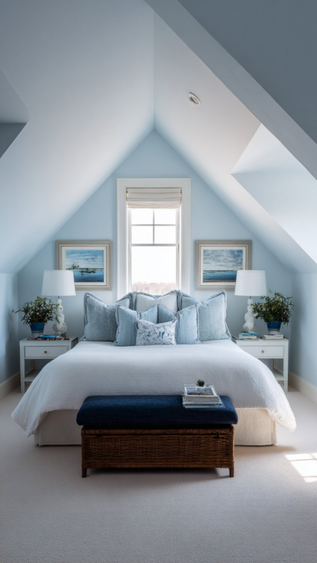 9. Blue Attic Bedroom with Calming Vibes