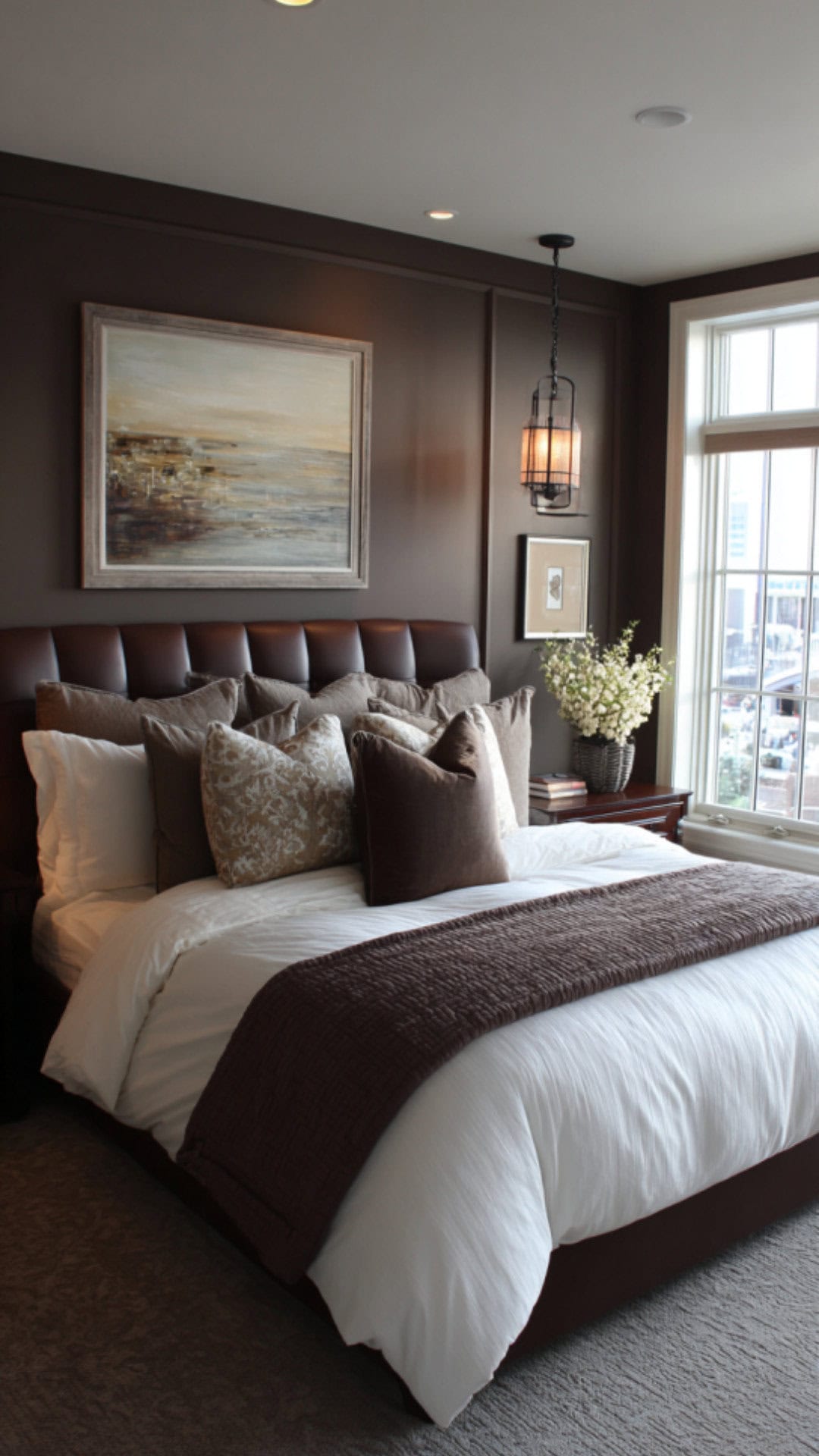 9. White and Brown Bedroom with Earthy Richness