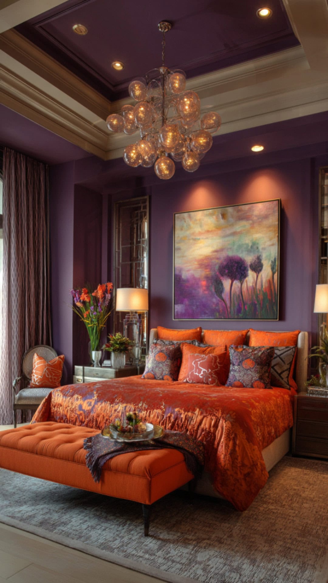 9. Orange and Purple Bedroom with Regal Flair