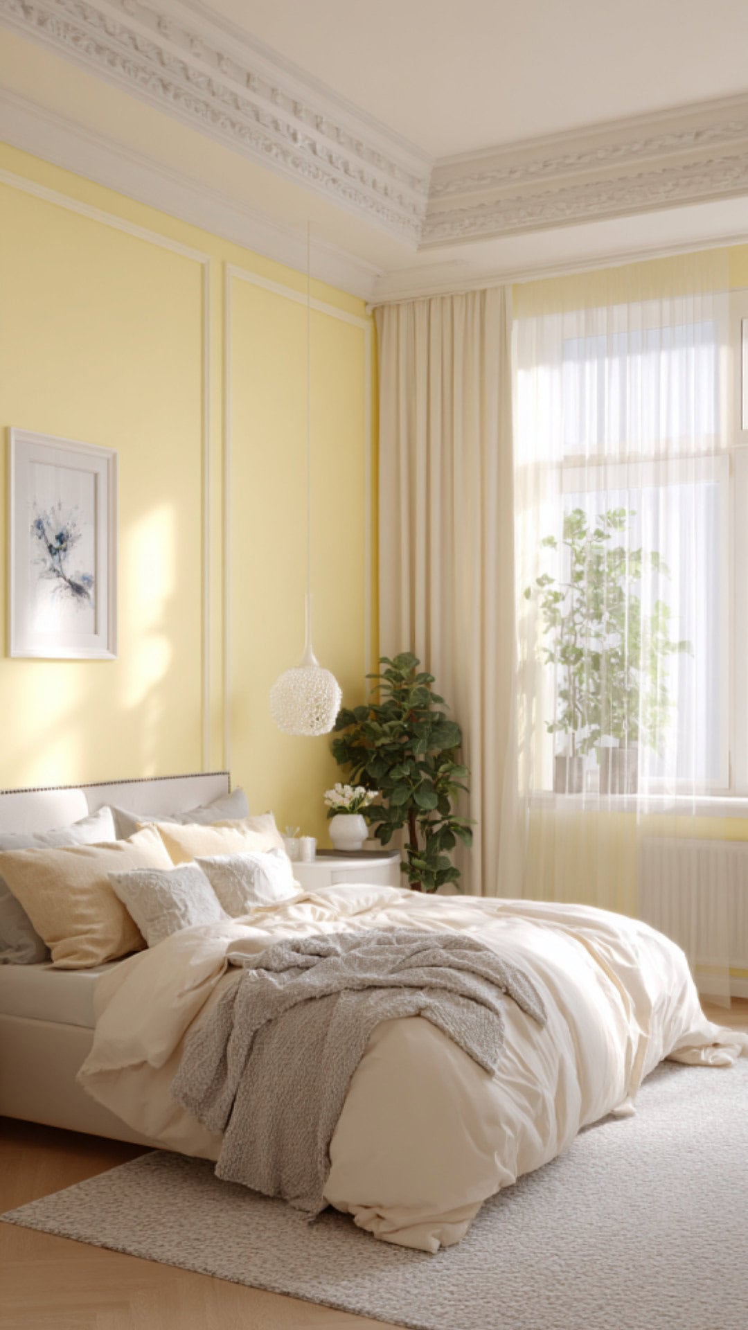 9. Pastel Yellow Bedroom with Gentle Cheerfulness
