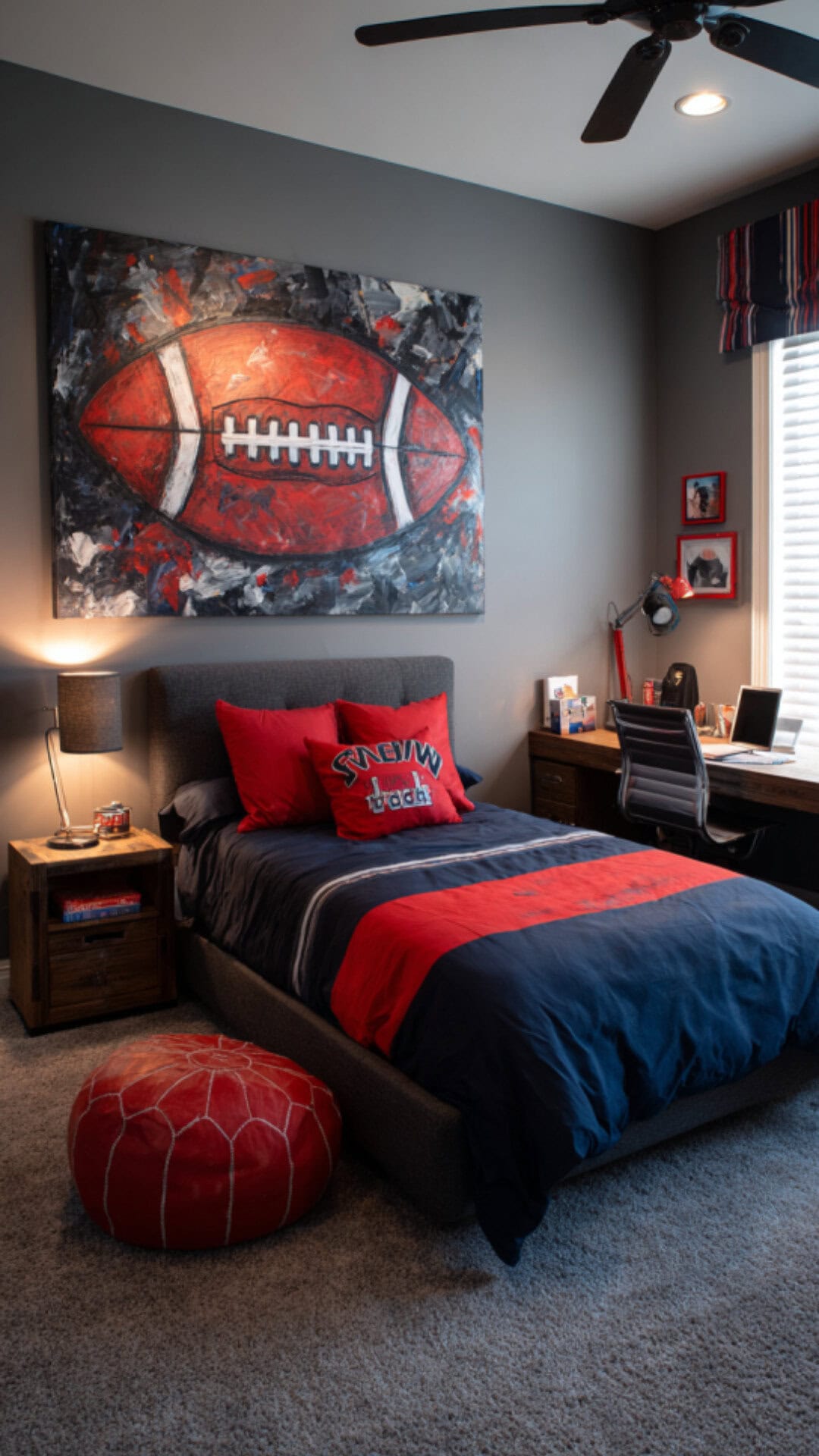 9. Football Teen Boy Bedroom with Bold Energy