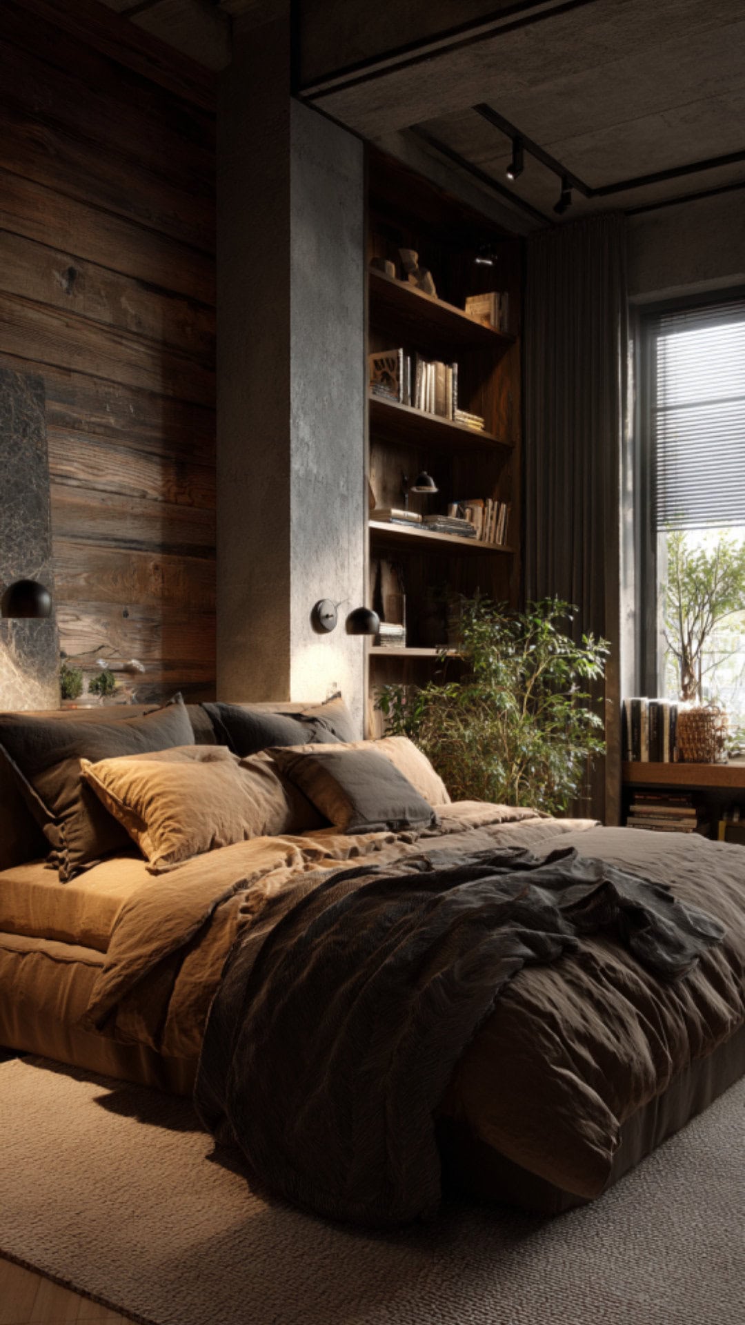9. Earthy Male Bedroom with Organic Comfort