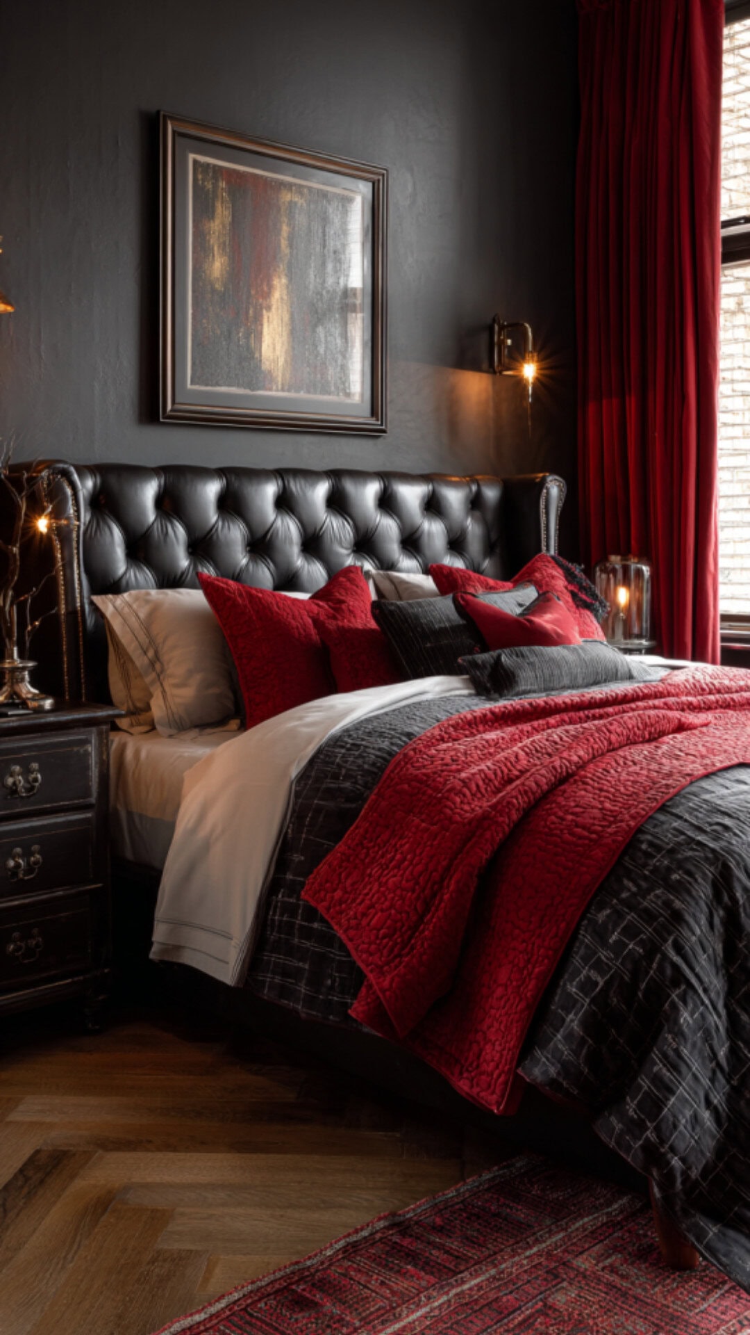9. Red and Black Bedroom for Couples with Passionate Style