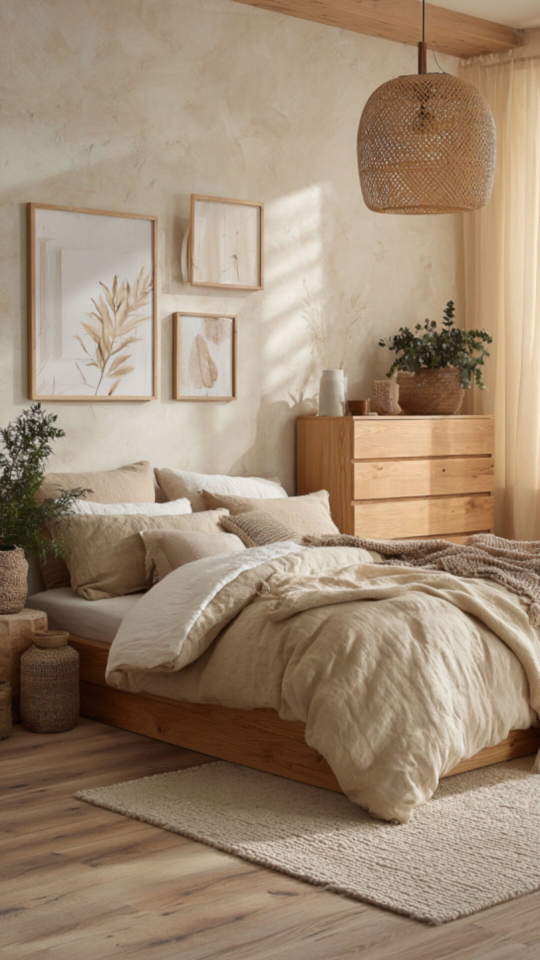 9. Light Brown Bedroom with Airy Warmth
