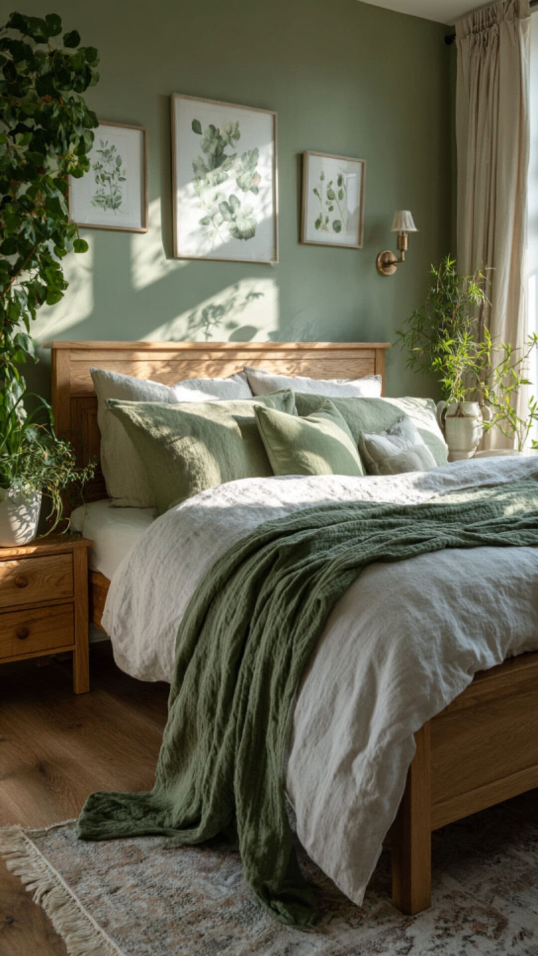 9. Green Romantic Bedroom with Natural Serenity