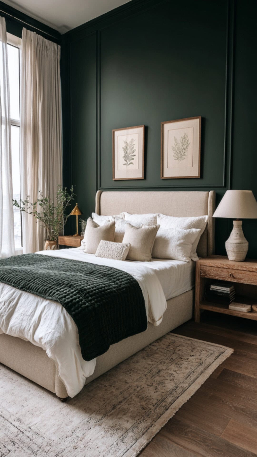 9. Dark Green Primary Bedroom with Rich Sophistication
