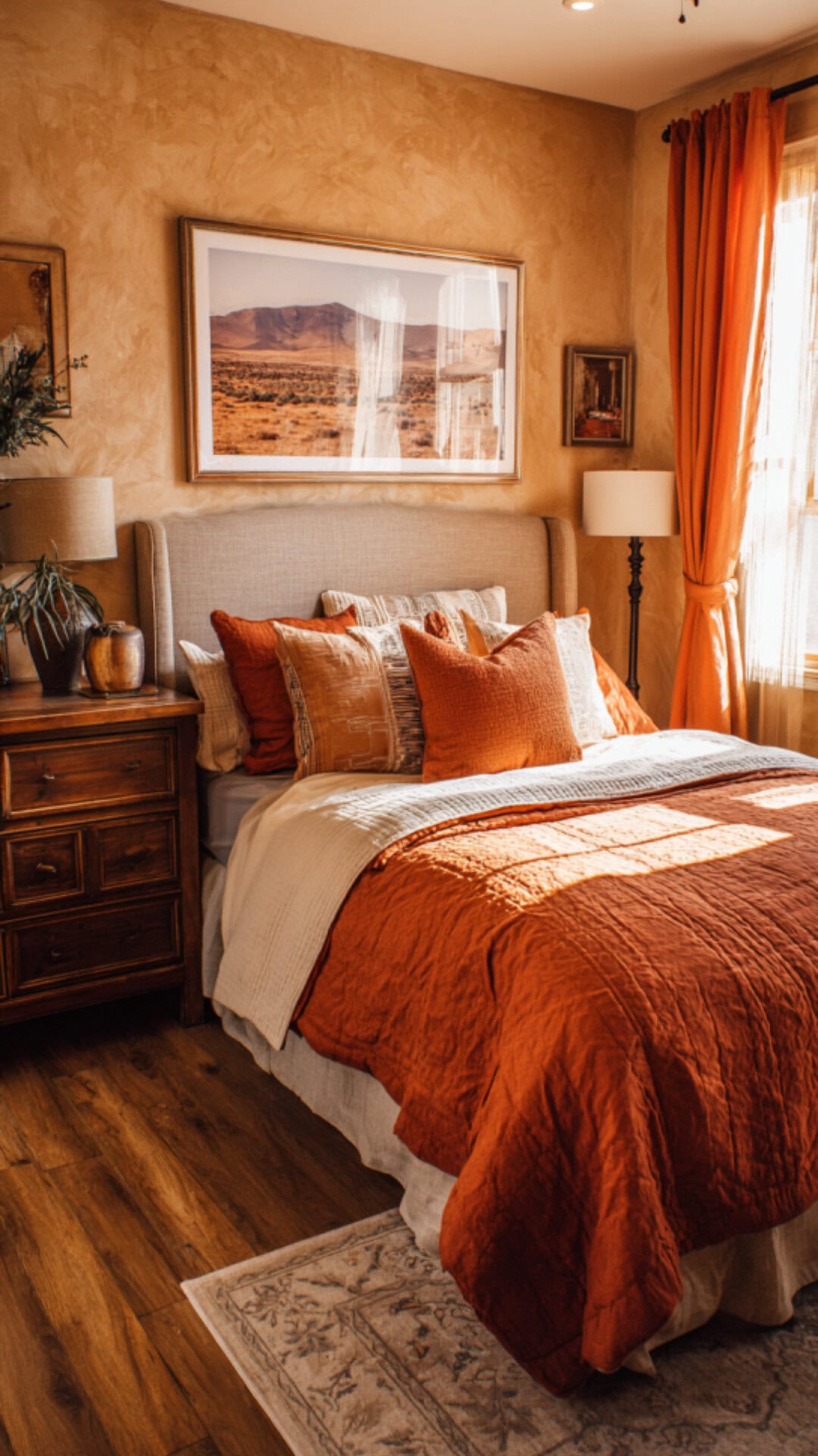 9. Burnt Orange Western Bedroom with Warm Energy