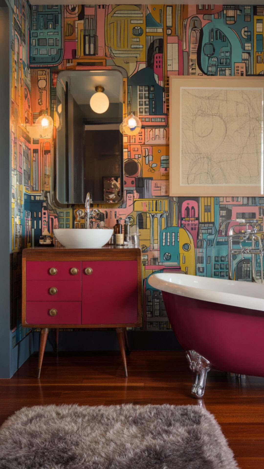 9. Funky Retro Bathroom with Playful Energy