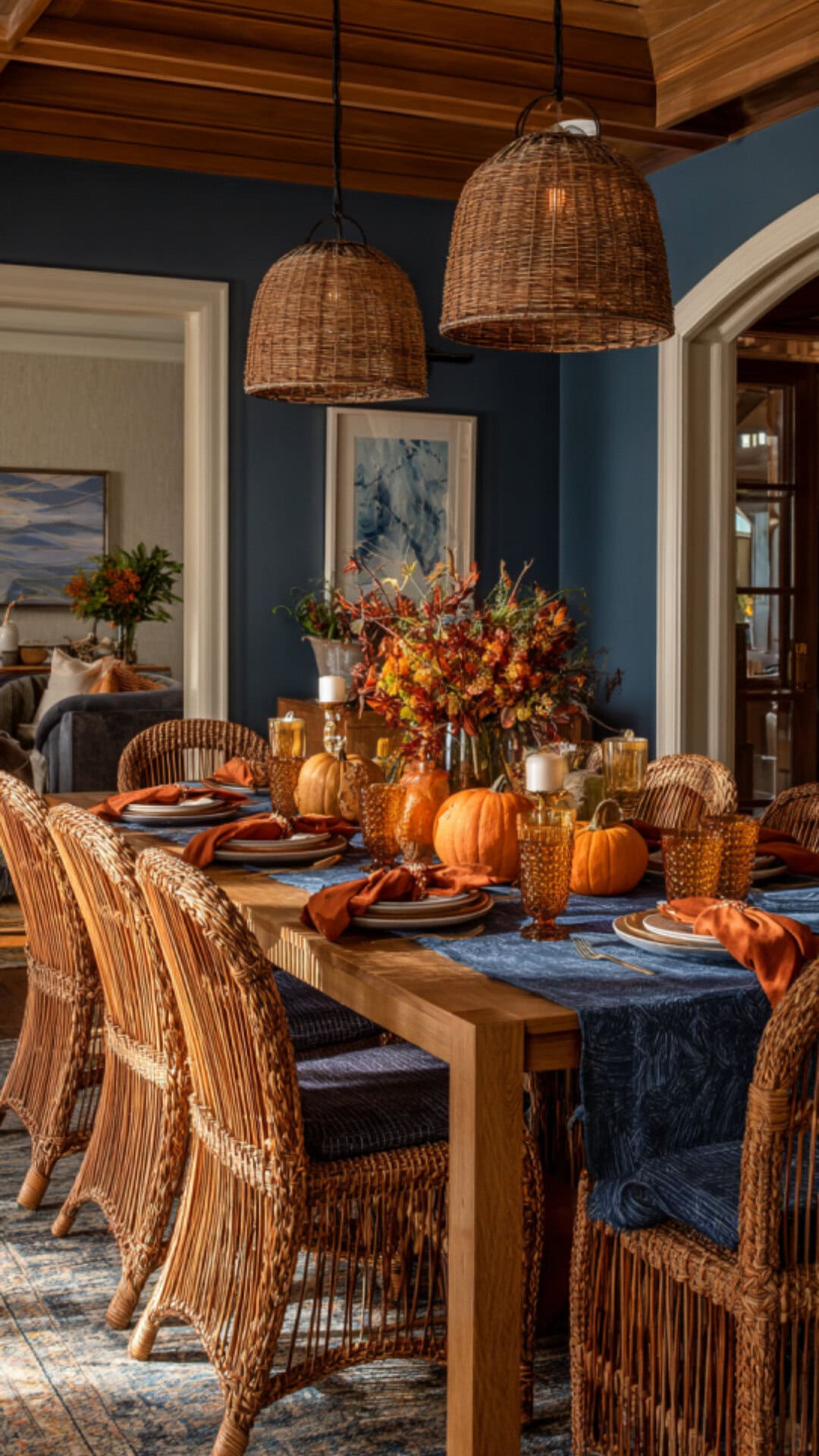 9. Blue and Orange Fall Decor with Seasonal Balance