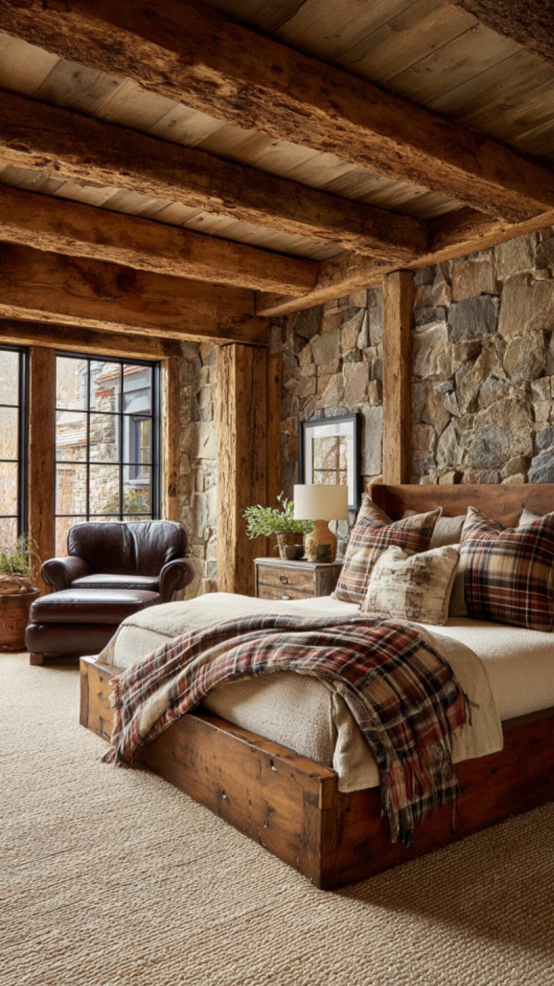 9. Rustic Bedroom Design with Natural Charm