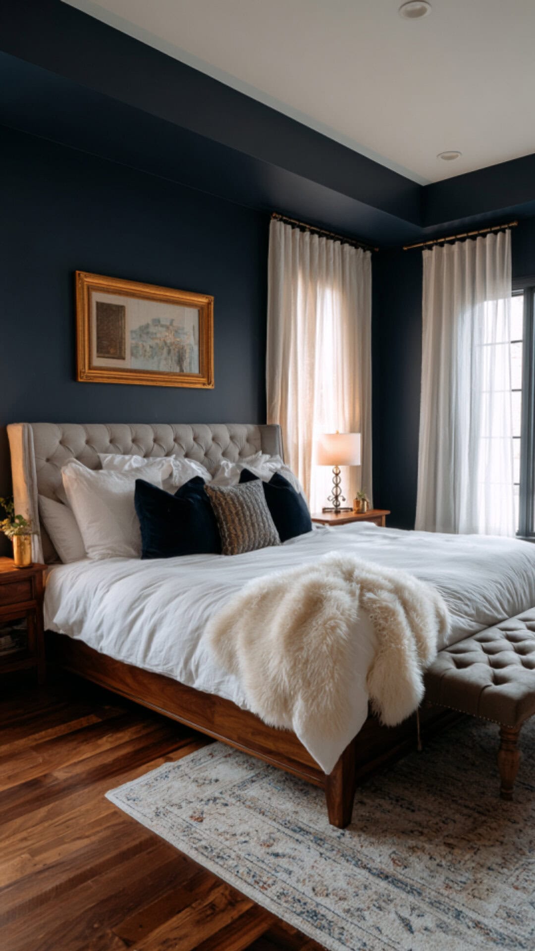 10. Navy Blue Dark Romantic Bedroom