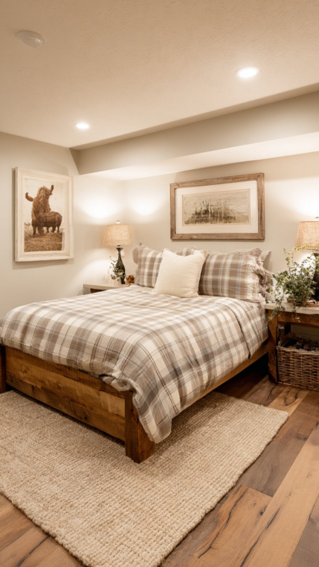 10. Farmhouse-Themed Basement Bedroom