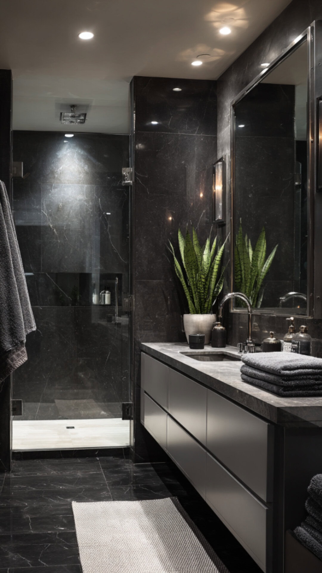 2. Black Marble Bathroom with Grey Tones
