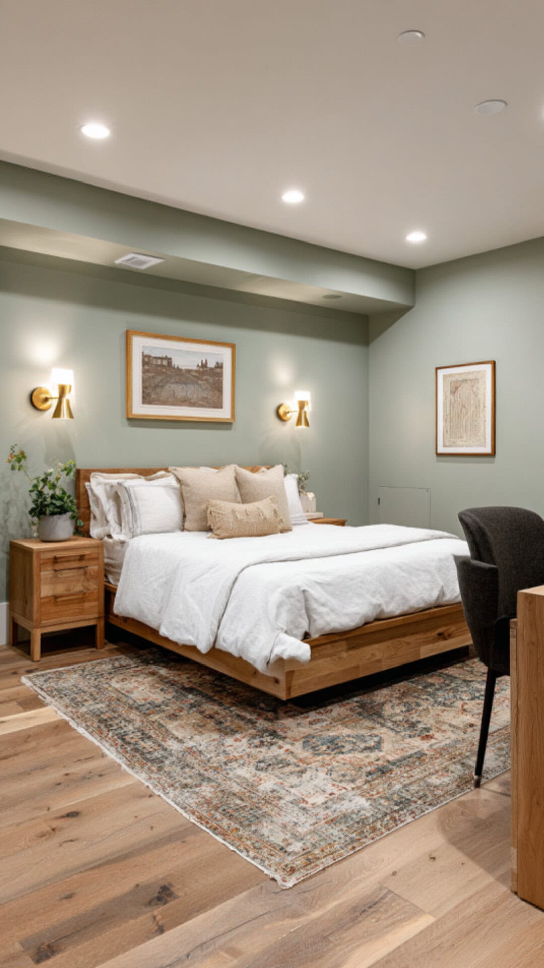 6. Sage Green Basement Bedroom