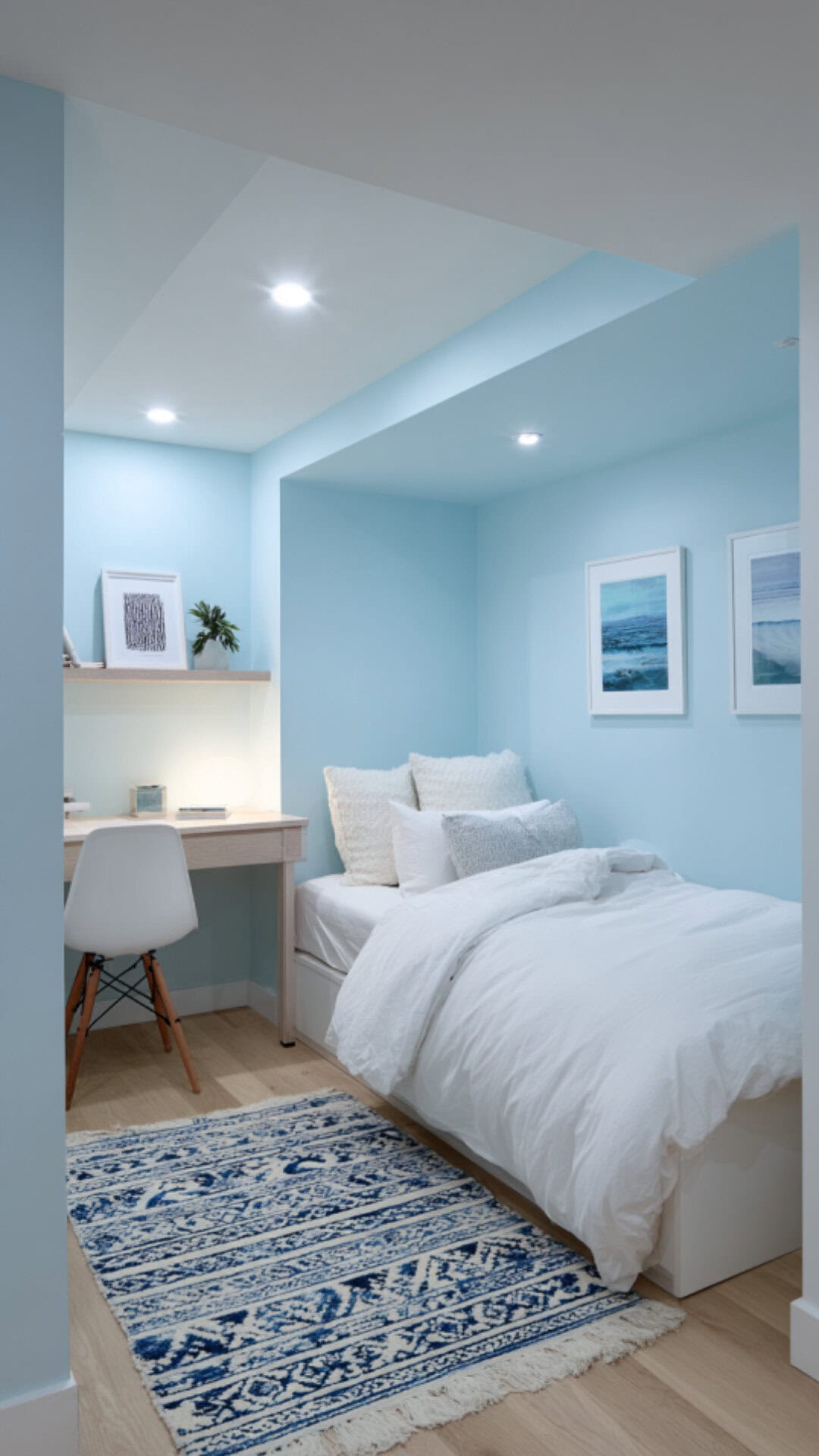 7. Light Blue Basement Bedroom