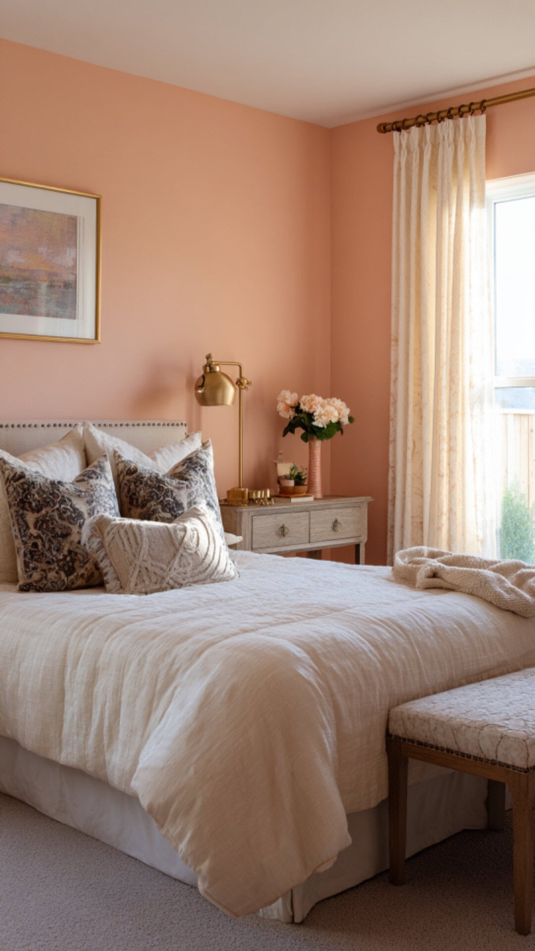 8. Peach Bedroom Color Combination with Subtle Warmth
