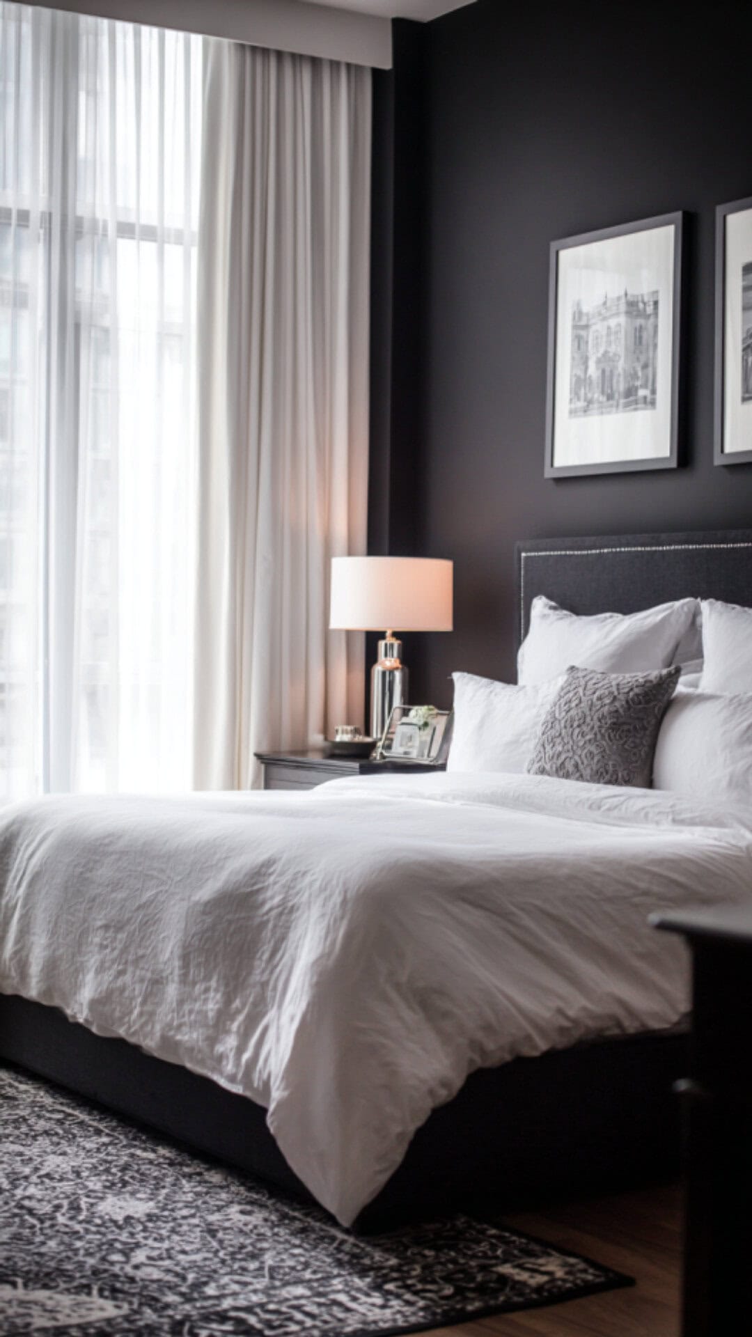 9. Black and White Dark Romantic Bedroom